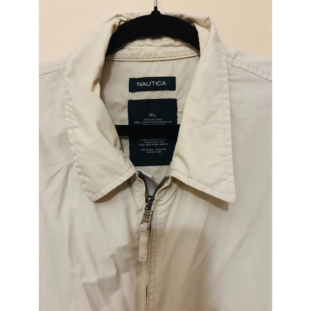 Nautica Harrington Jacket Mens XL Beige Good Zip Up Cotton Blend Windbreaker